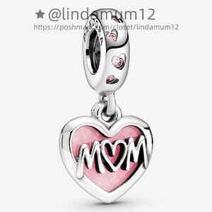 Pandora silver dangle with pink cubic zirconia and shaded pink enamel